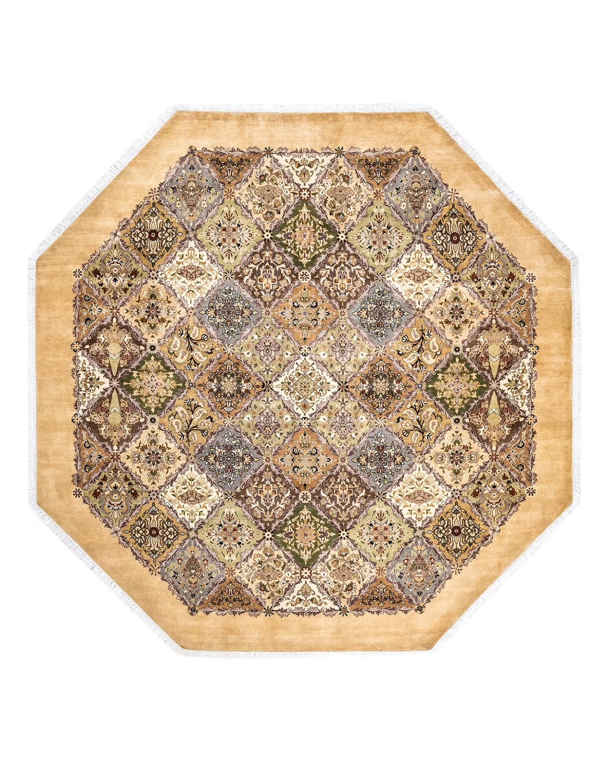 Hand-Knotted Wool Yellow Octagon Area Rug 8' 1" x 8' 1" J278