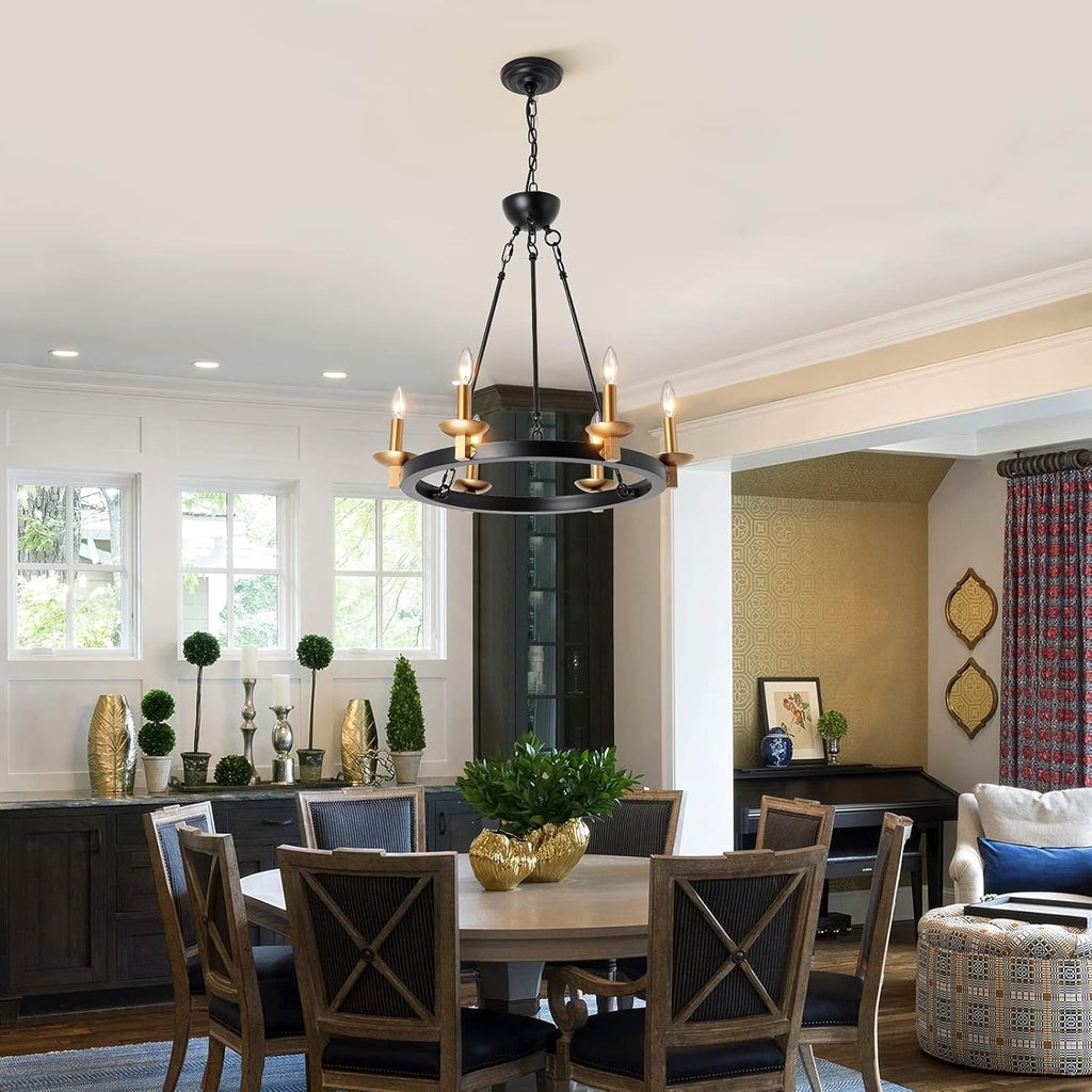 Black 6-Lights Round Wagon Wheel Chandelier Z400