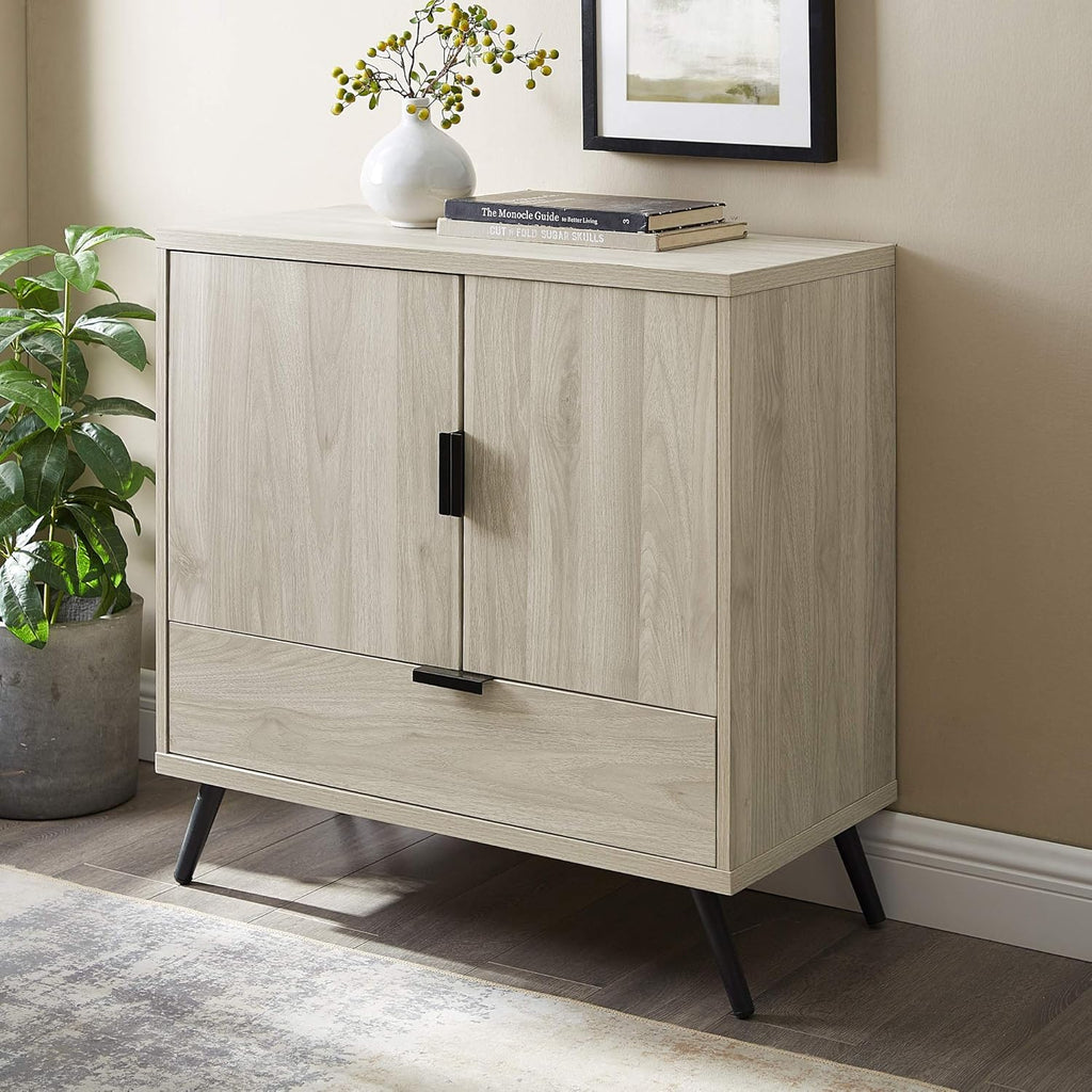 Mid Century Modern Buffet Cabinet, 30 Inch, Dark Walnut P480715
