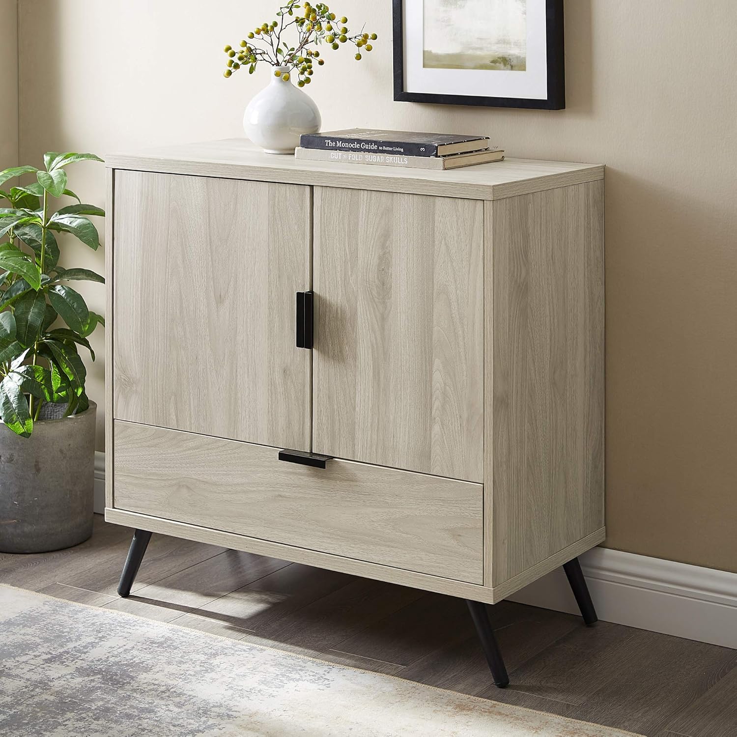 Mid Century Modern Buffet Cabinet, 30 Inch, Dark Walnut P480715