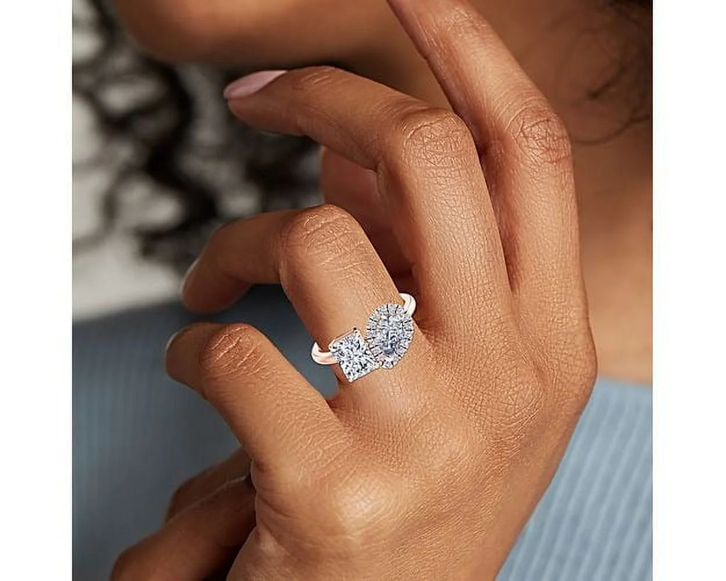 18K Rose Gold Two Stone Diamond Ring T4655
