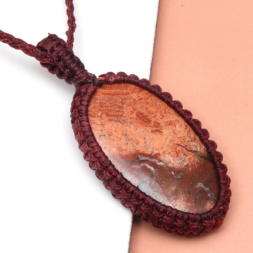 Macrame Picture Jasper Pendant Necklace X7668