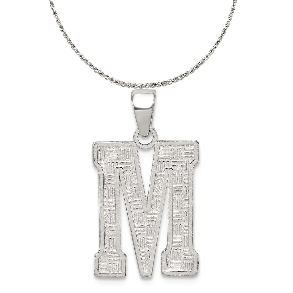 Sterling Silver Letter M Initial Charm Pendant with Rope Chain Necklace 16'' F157948