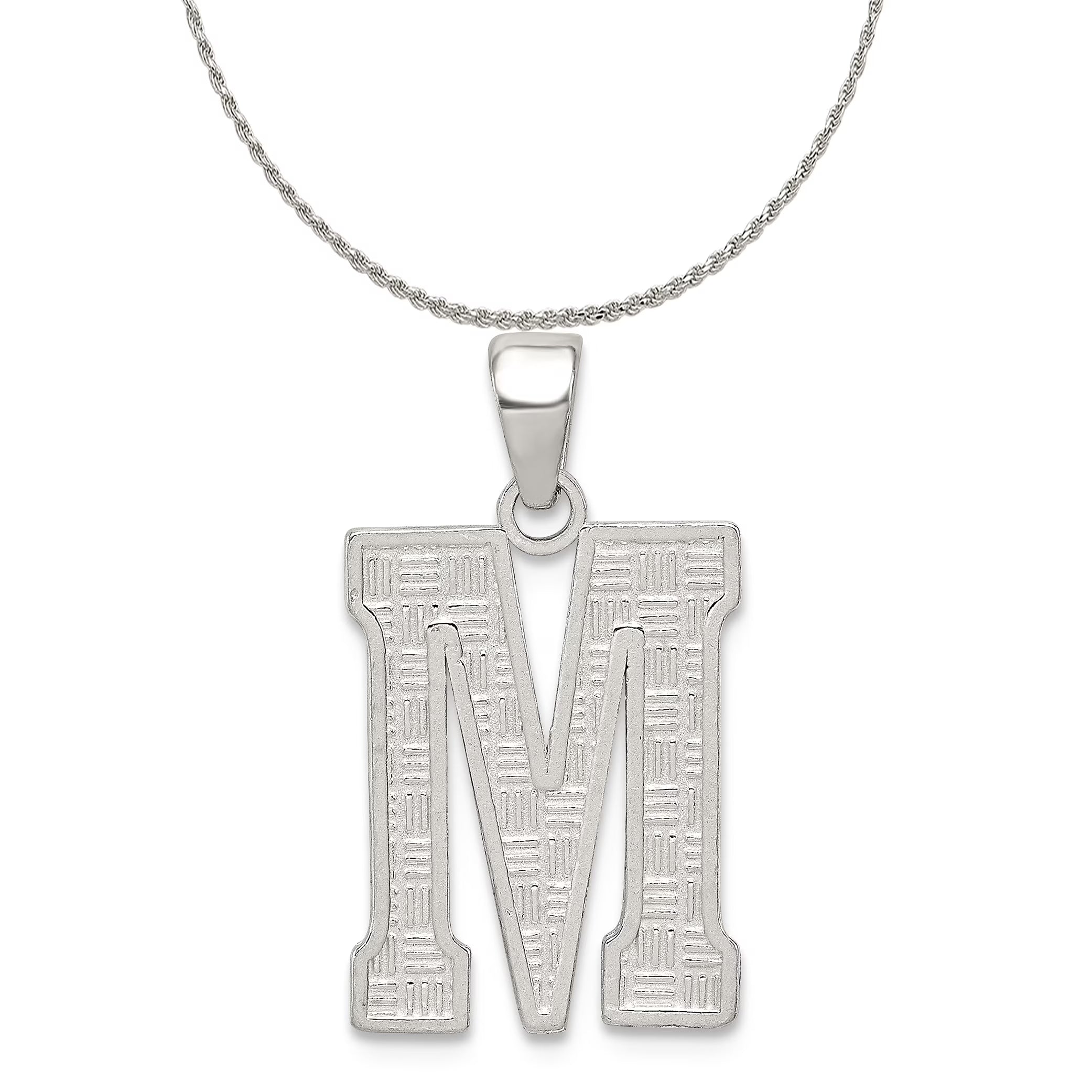 Sterling Silver Letter M Initial Charm Pendant with Rope Chain Necklace 16'' F157948