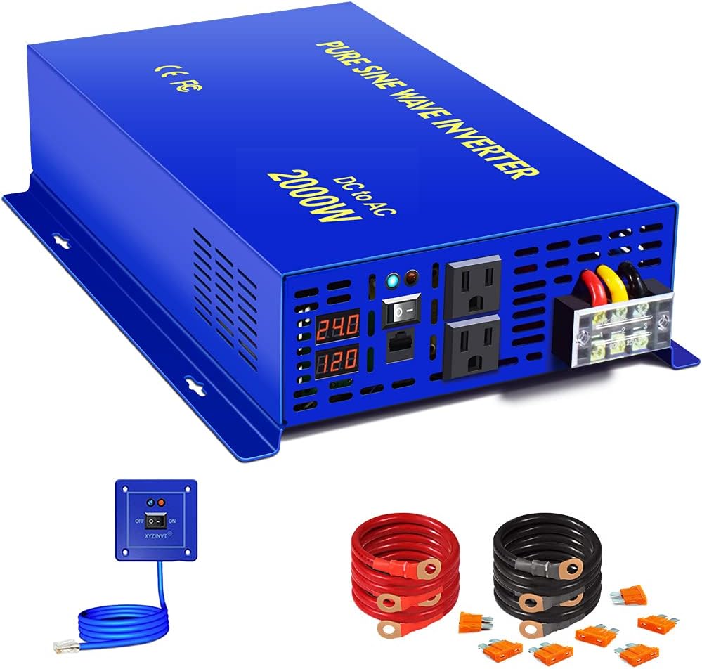 2000W Pure Sine Wave Power Inverter 24V DC to AC 120V with Remote Switch Z87595