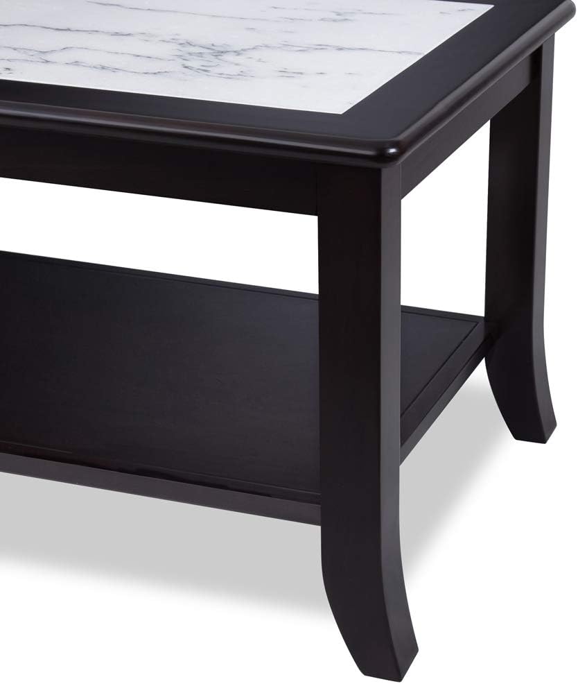 White/Black Marble Top Solid Wood Edge End Table J60776