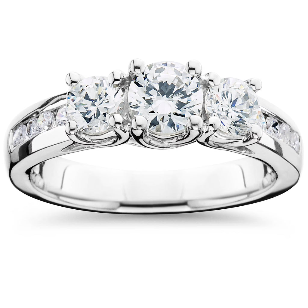 2ct Diamond Three Stone Ring 14K White Gold J194