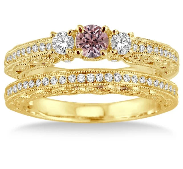 Antique Milgrain Bridal Set on 10k Yellow Gold A116177