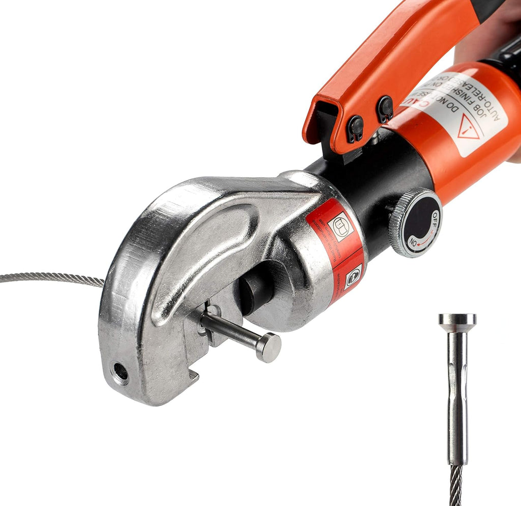 10 Ton Hydraulic Cable Crimper Hand Tool for 1/8, 3/16 Stainless Steel Cable C2869