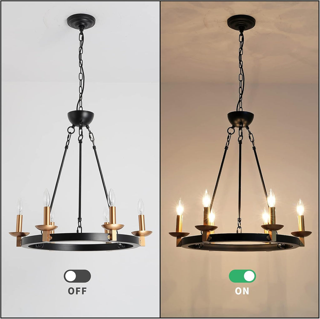 Black 6-Lights Round Wagon Wheel Chandelier Z400