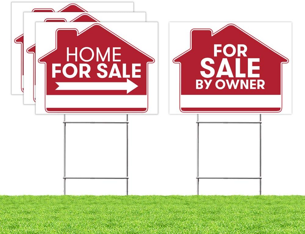Red Double Sided Real Estate Yard Sign with H Wire Stakes P5027