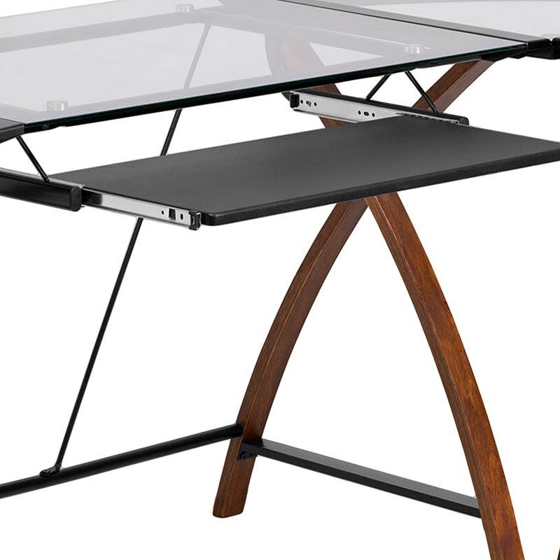 Glass L-Shape Desk with Pull-Out Keyboard Tray Q4492