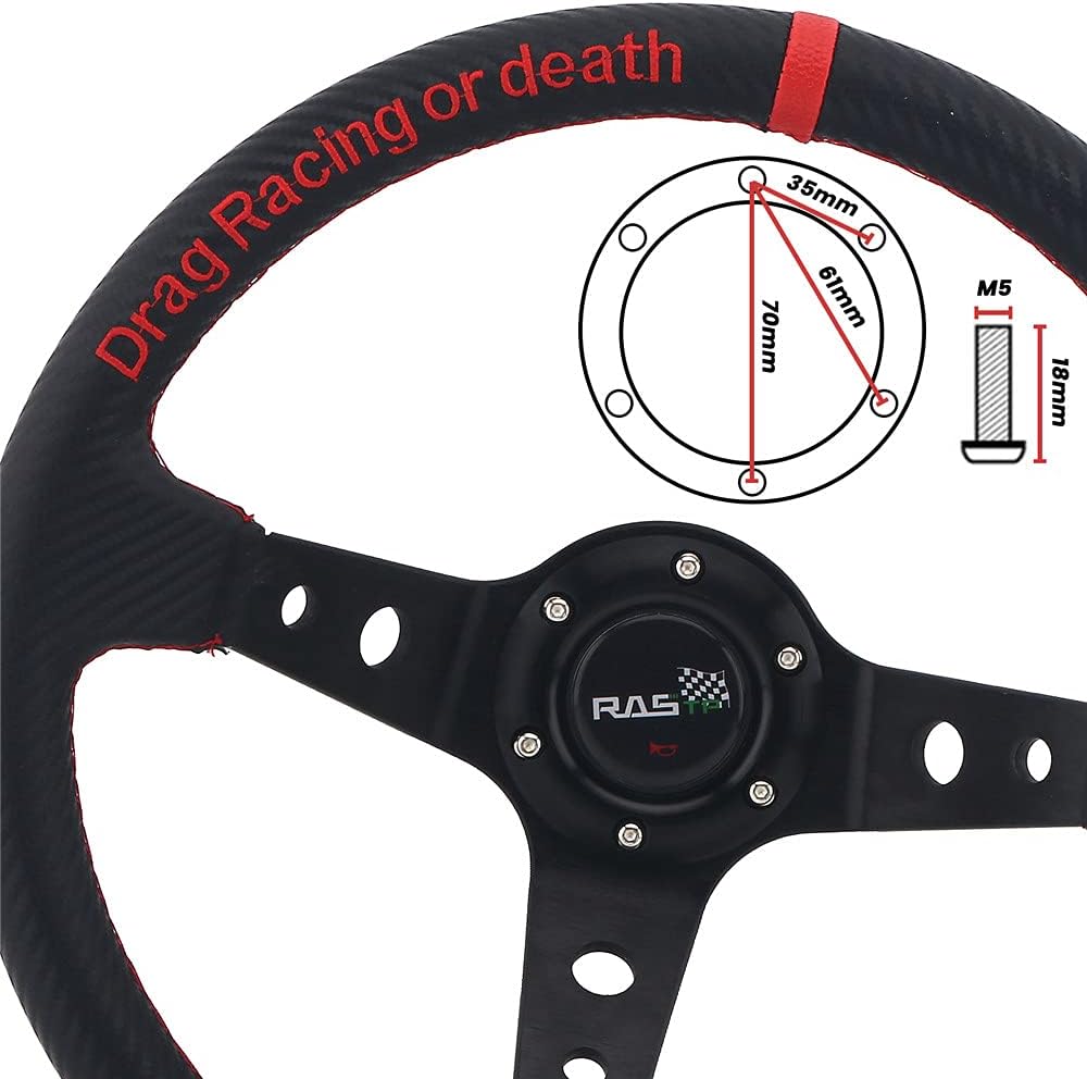 350mm Deep Dish 6 Bolt PU Carbon Fiber Racing Steering Wheel L12801