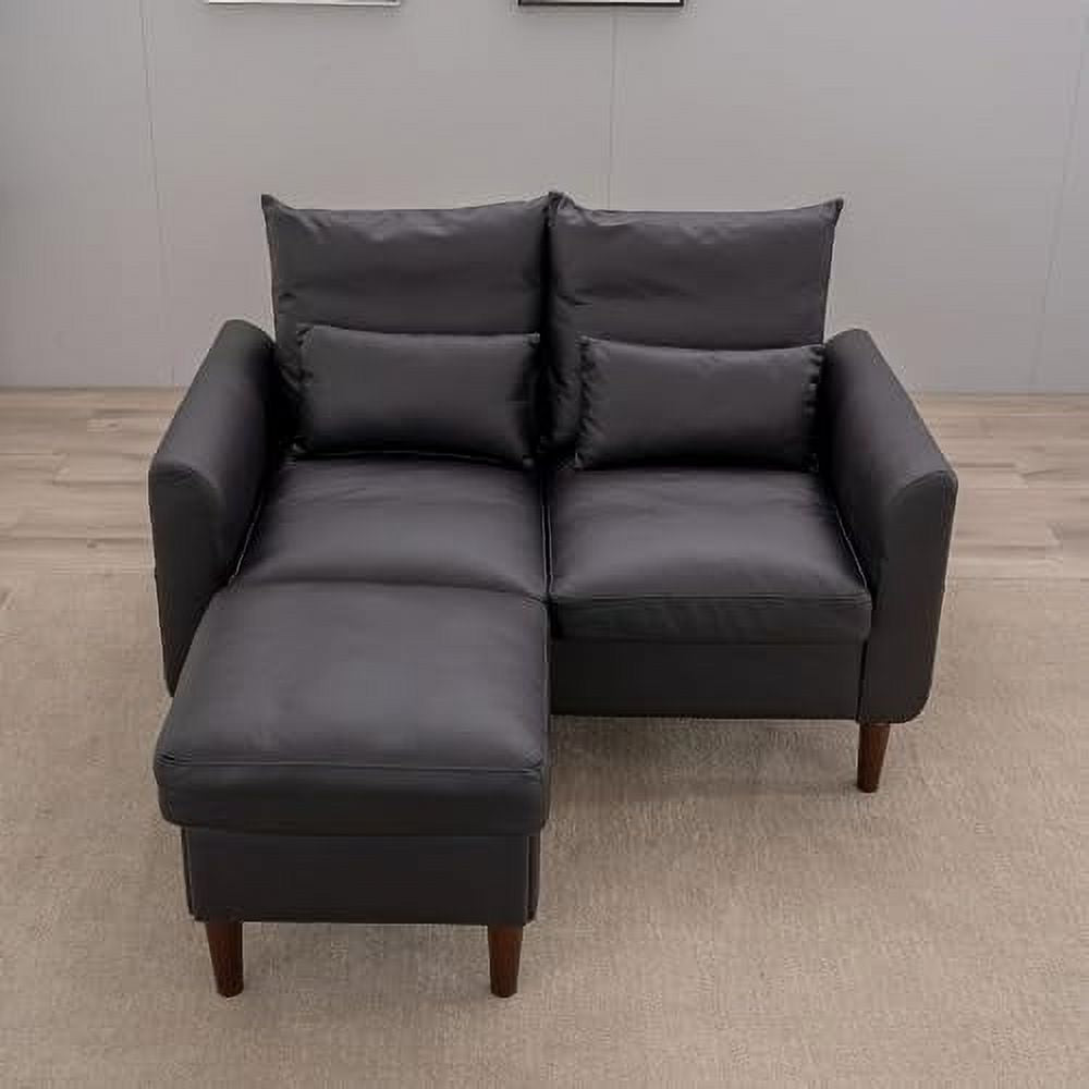 Black Faux Leather 2-Seater Sofa with Wood Leg C275028