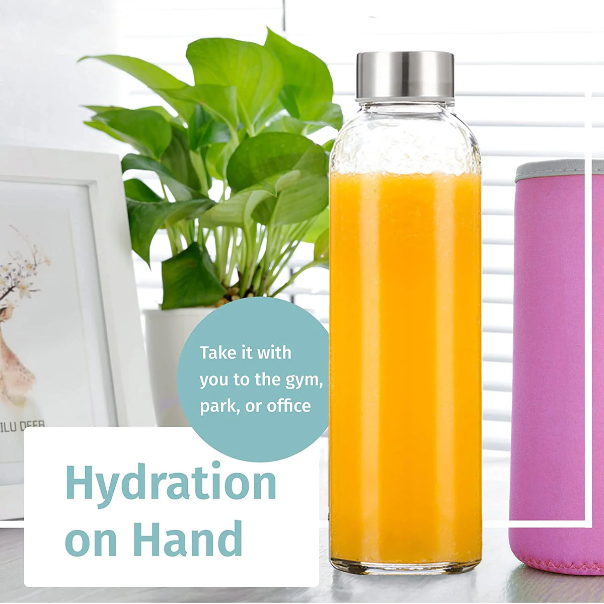 6 Pack 18oz Glass Water Bottles with 6 Sleeves J82653