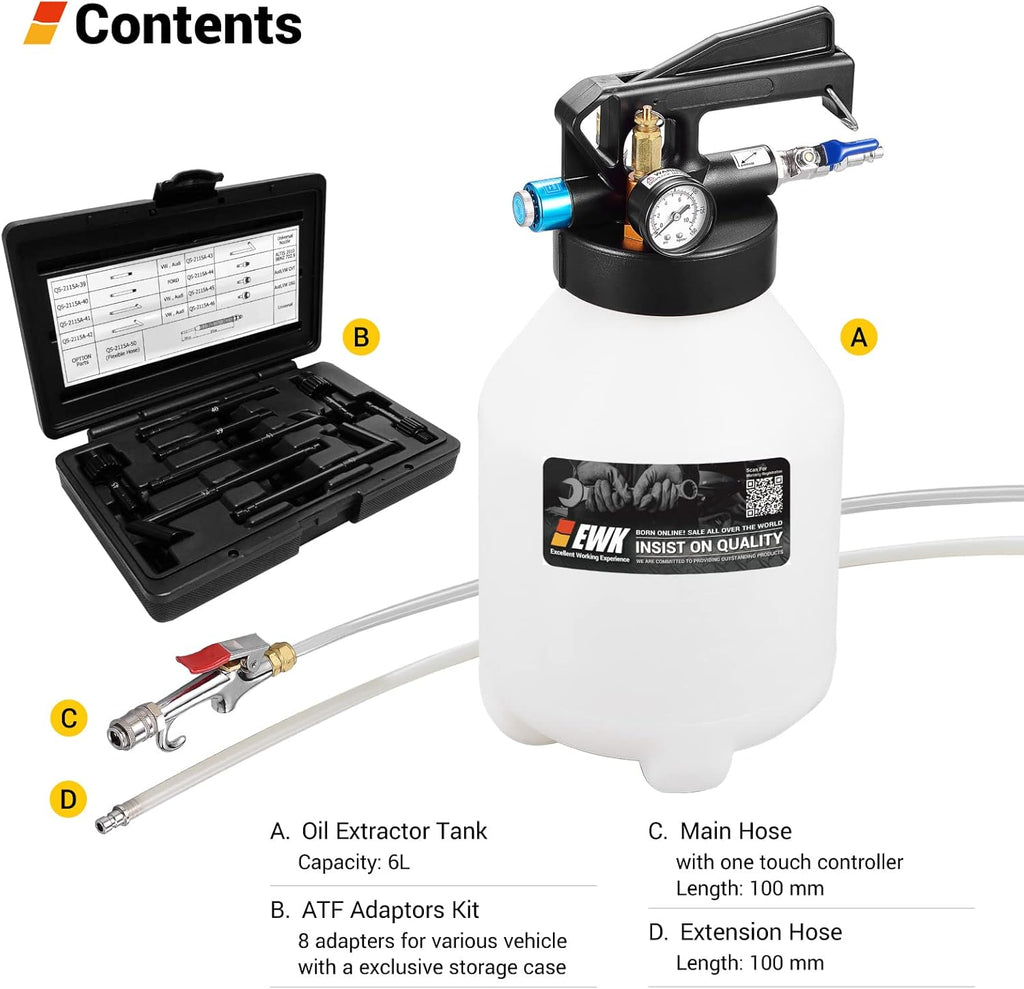 6L Automatic Transmission Fluid Pump Fluid Evacuator and Dispenser with 8 Adapters D5829