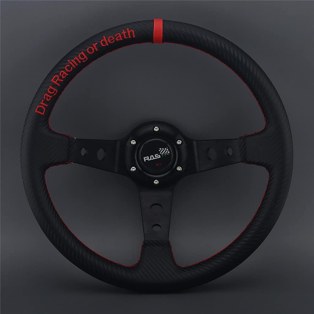 350mm Deep Dish 6 Bolt PU Carbon Fiber Racing Steering Wheel L12801